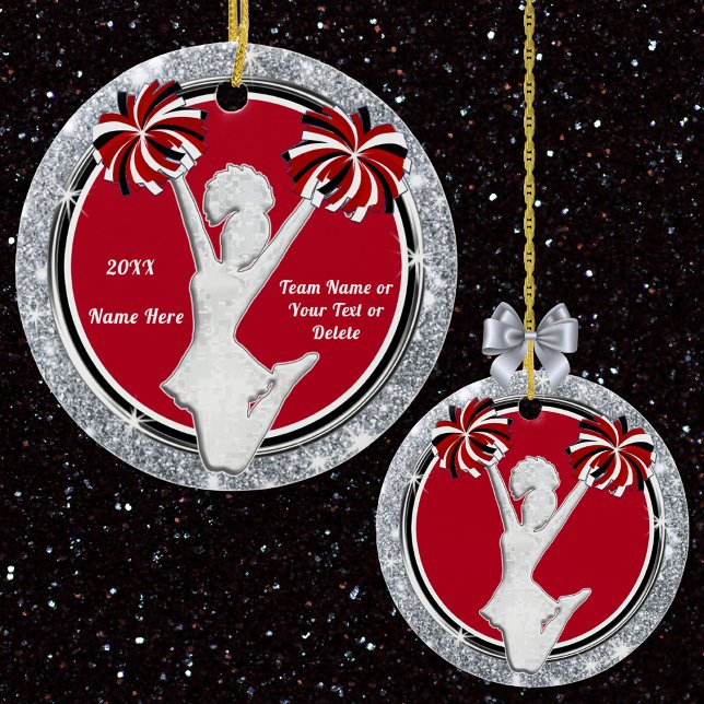 Günstige Zierschmuck Rot, Weiß, Schwarz, Silber Keramik Ornament (Cheerleader Christmas Ornaments. Cheap Cheer Team Gifts. Cheer Christian Christmas Ornaments.)