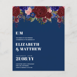 GÜNSTIGSTE Burgunderblaue Florale Hochzeit Flyer