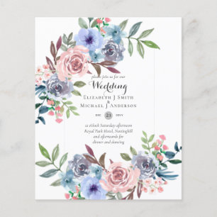 GÜNSTIGSTE Pink Blaue Blumen Hochzeitseinladung Flyer