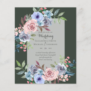 GÜNSTIGSTE Pinke blaue Blumen Hochzeitseinladung Flyer