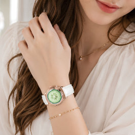 Gurken-Scheibe Roségold Weiße Lederuhr Armbanduhr