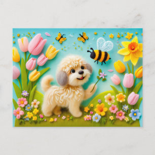 Gürtelhund mit Frühlingsblüten Postkarte