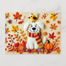 Gürtelhund mit Herbstblättern und einem Vogel