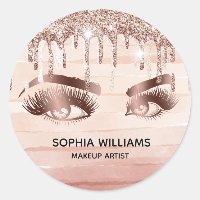gürtelige Schminkaugen Rose Gold Tropfen Glitzer Runder Aufkleber (Vorderseite)