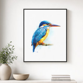Gürtelkingfischer-Aquarell-Kunstwerk Leinwanddruck
