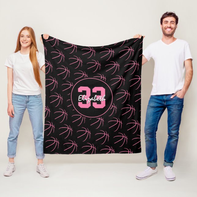 Gürtelrosa schwarze Basketballmuster minimal Fleecedecke (Beispiel)