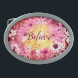 Gürtelschnalle glauben Whimsical Floral Rosa Rot<br><div class="desc">Der Text kann nach eigenem Wort,  Phrase,  Namen usw. bearbeitet werden. Abstrakte skurrile Blüte in Rosa und Rot.</div>