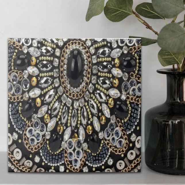 gürtnerisch Glam Art Deko Fliese (girly glam art deco black gold bohemian ceramic tile)