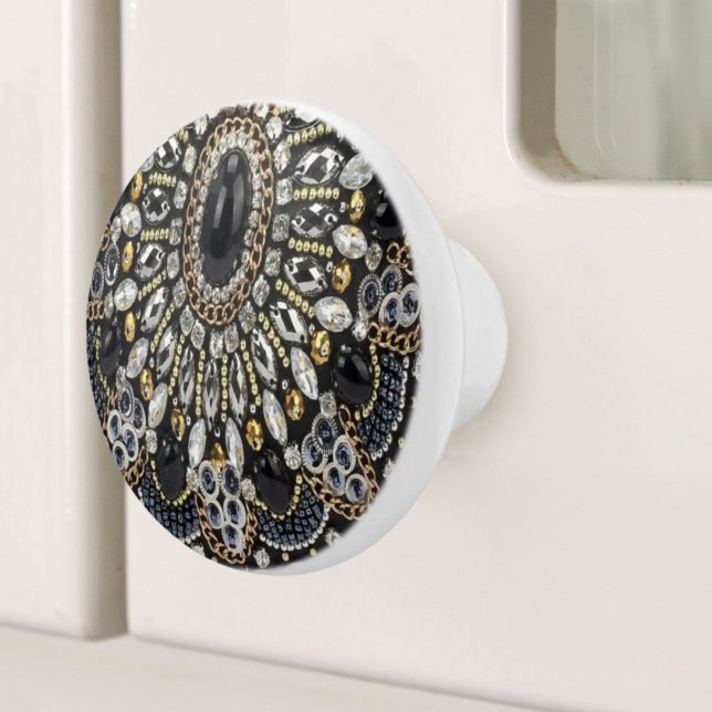 gürtnerisch Glam Art Deko Keramikknauf (girly glam art deco black gold bohemian ceramic knob)
