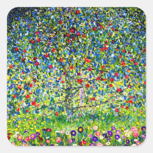 Gustav Klimt Apple Tree Quadratischer Aufkleber