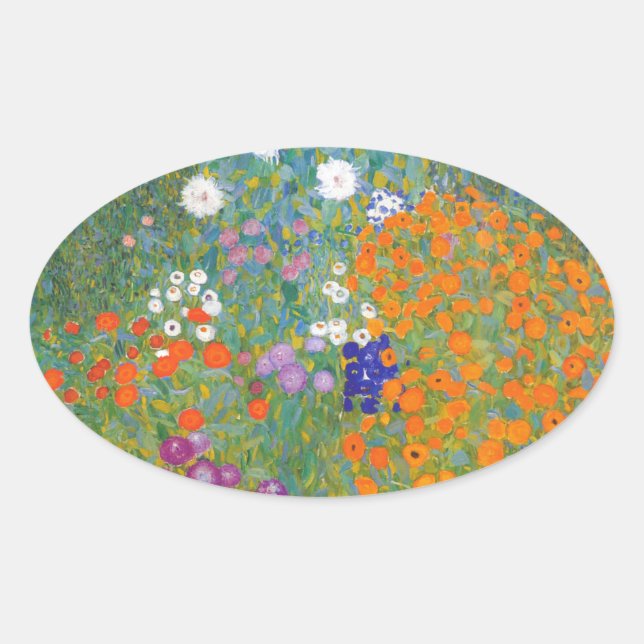 Gustav Klimt // Bauerngarten // Bauerngarten Ovaler Aufkleber (Vorderseite)