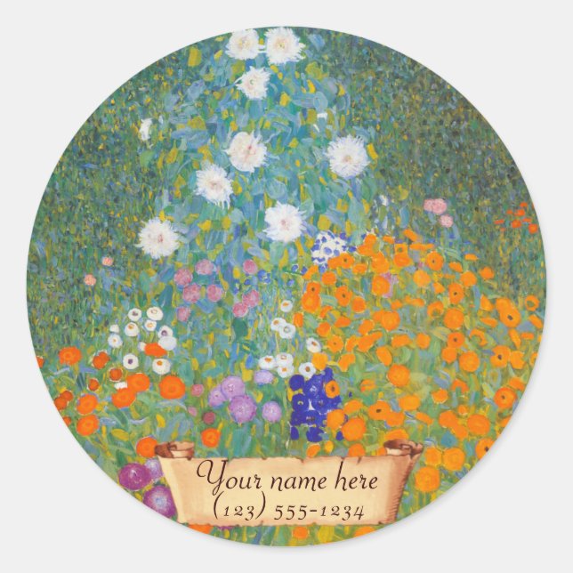 Gustav Klimt "Bauerngarten" Buchzeichen Runder Aufkleber (Vorderseite)