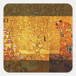 Gustav Klimt Baum des Lebens: Art Nouveau Symbolis Quadratischer Aufkleber