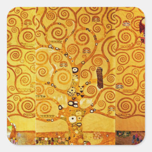 Gustav Klimt Baum des Lebens: Art Nouveau Symbolis Quadratischer Aufkleber