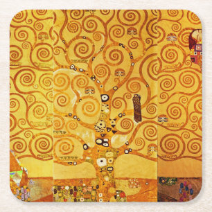 Gustav Klimt Baum des Lebens: Art Nouveau Symbolis Rechteckiger Pappuntersetzer
