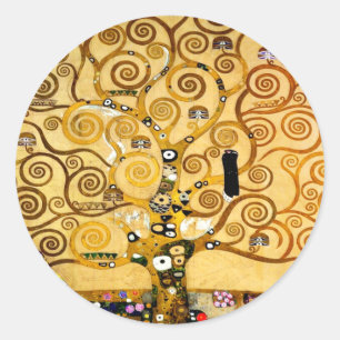 Gustav Klimt Baum des Lebens: Art Nouveau Symbolis Runder Aufkleber