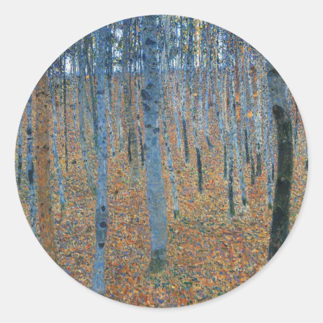Gustav Klimt Beech Tree Forest Grove Runder Aufkleber (Vorderseite)