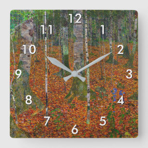 Gustav Klimt - Birch Wood Quadratische Wanduhr