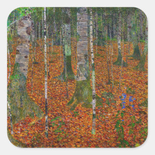 Gustav Klimt - Birkenwald Quadratischer Aufkleber