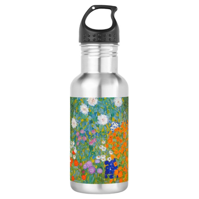 Gustav Klimt - Blumengarten Edelstahlflasche (Vorderseite)
