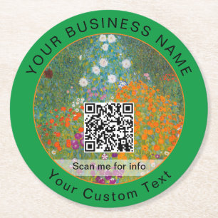 Gustav Klimt - Blumengarten QR-Code Runder Pappuntersetzer