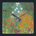 Gustav Klimt: Blumengarten Quadratische Wanduhr<br><div class="desc">Eine wunderschöne klassische Wanduhr mit einem bunten Blumengarten,  gemalt vom österreichischen Symbolischen Maler Gustav Klimt.</div>