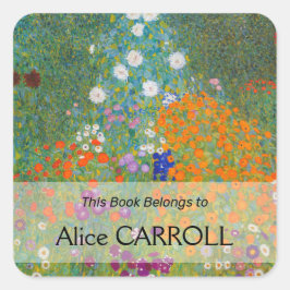 Gustav Klimt - Blumengarten Quadratischer Aufkleber