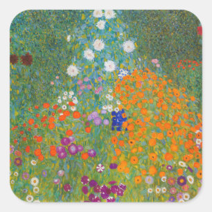 Gustav Klimt - Blumengarten Quadratischer Aufkleber