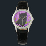 Gustav Klimt Cat Armbanduhr<br><div class="desc">Sehen Sie sich eine Gustav Klimt Katze an! Dieses flauschige Kätzchen sitzt in einem grünen Feld mit violetten Blumen. Ein puristisches Geschenk für Katzenliebhaber und österreichische Kunstliebhaber!</div>