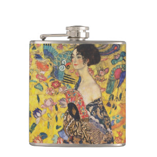 Gustav Klimt Dame mit Fächer Art Nouveau Gemälde Flachmann