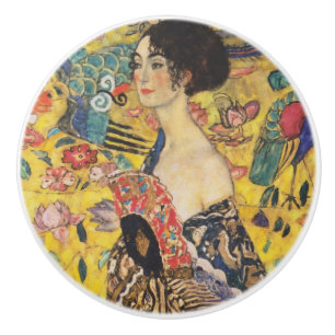 Gustav Klimt Dame mit Fächer Art Nouveau Gemälde Keramikknauf