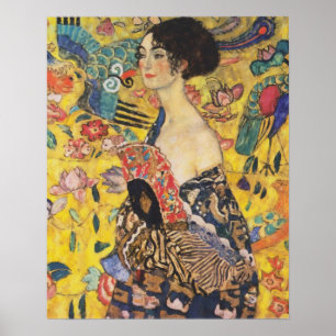 Gustav Klimt Dame mit Fächer Art Nouveau Gemälde Poster