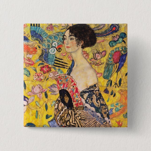 Gustav Klimt - Dame mit Fächer Button (Vorderseite)