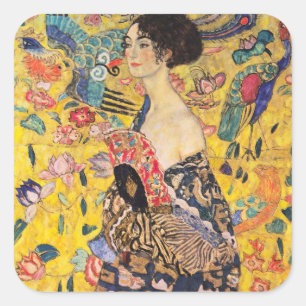 Gustav Klimt - Dame mit Fächer Quadratischer Aufkleber