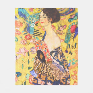 Gustav Klimt Dame mit Fächer vintage Art Nouveau Fleecedecke