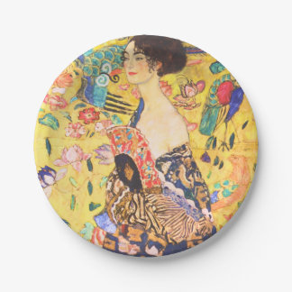 Gustav Klimt Dame mit Fächer vintage Art Nouveau Pappteller
