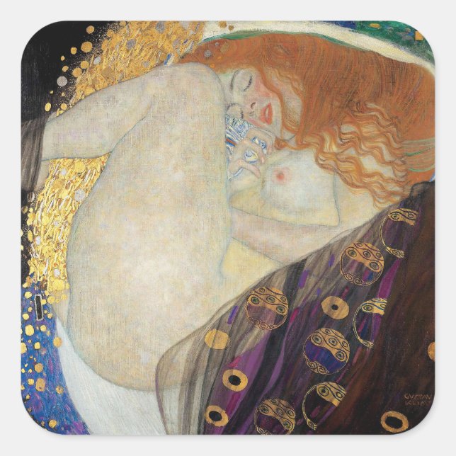 Gustav Klimt - Danae Quadratischer Aufkleber (Vorderseite)