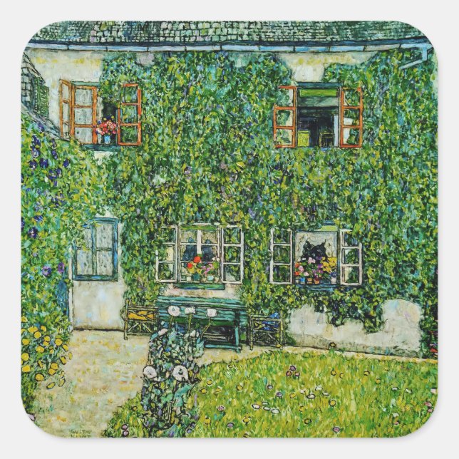 Gustav Klimt - Das Haus Guardaboschi Quadratischer Aufkleber (Vorderseite)