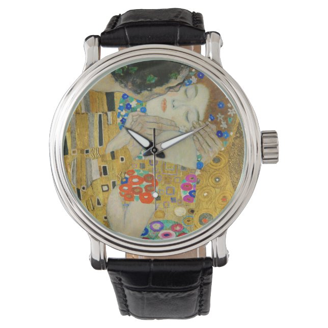 Gustav Klimt Das Kiss Faces Detail Gemälde Armbanduhr (Vorderseite)