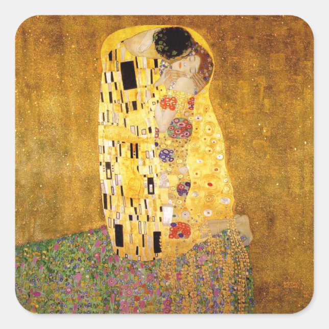 Gustav Klimt Das klassische Kiss-Gemälde Quadratischer Aufkleber (Vorderseite)