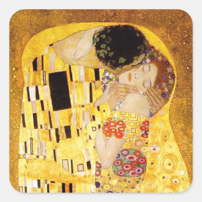 Gustav Klimt Das klassische Kiss-Gemälde Quadratischer Aufkleber (Vorderseite)
