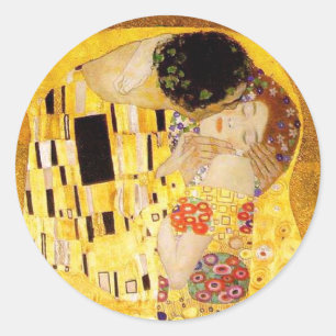 Gustav Klimt Das klassische Kiss-Gemälde Runder Aufkleber