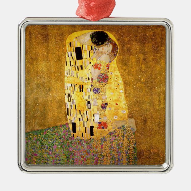 Gustav Klimt Das klassische Kiss-Gemälde Silbernes Ornament (Vorne)