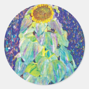 Gustav Klimt - Das Sonnenblumen Feinmalerei Gemäld Runder Aufkleber