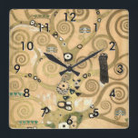Gustav Klimt - Der Baum des Lebens, Stoclet Frieze Quadratische Wanduhr<br><div class="desc">The Tree of Life,  Stoclet Frieze,  zentraler Teil der links Tafel - Gustav Klimt,  Pappe,  1909</div>