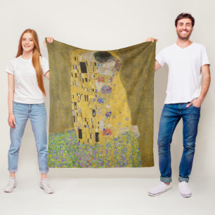 Gustav Klimt-Der Kiss Gold Leaf Kunstwerk Fleecedecke