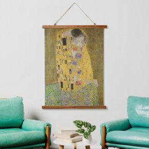 Gustav Klimt-Der Kiss   Gold Leaf Kunstwerk Wandteppich Mit Holzrahmen