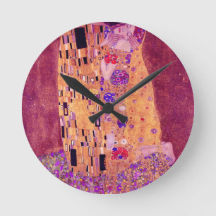 Gustav Klimt Der Kuss Lila Runde Wanduhr