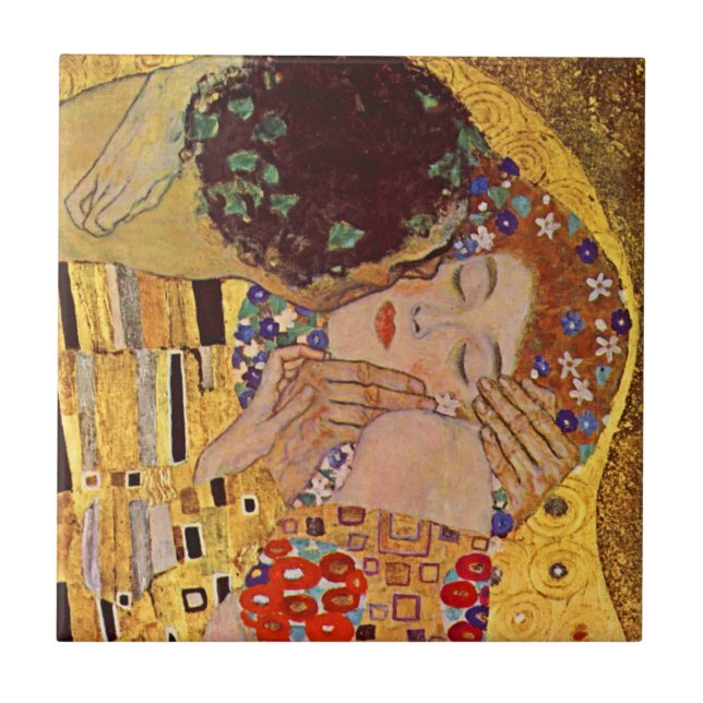 Gustav Klimt Der Kuss Vintage Keramik Tile Fliese (Vorderseite)