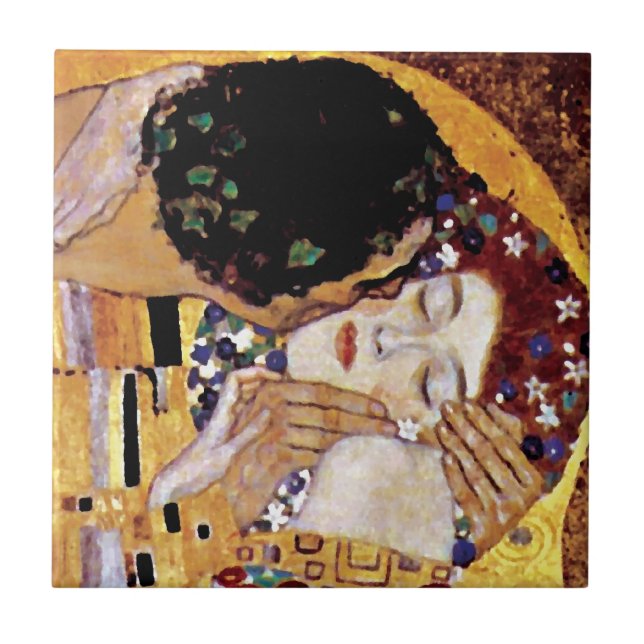 Gustav Klimt - Der Kuss - Vintager Jugendstil Fliese (Vorderseite)